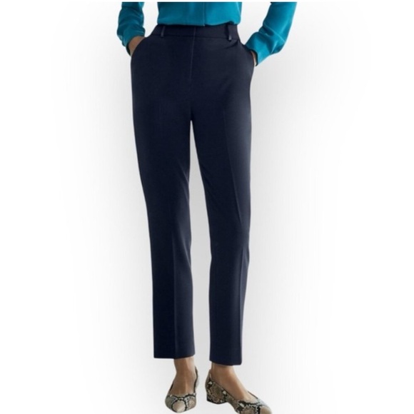 The Fold Navy Clever Crepe Tavira Slim-Leg Trousers 2 Wool - Picture 1 of 7